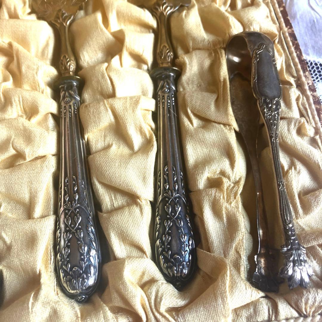 フランスアンティークサービングセット 箱入り ミネルヴァ　純銀シルバープレート