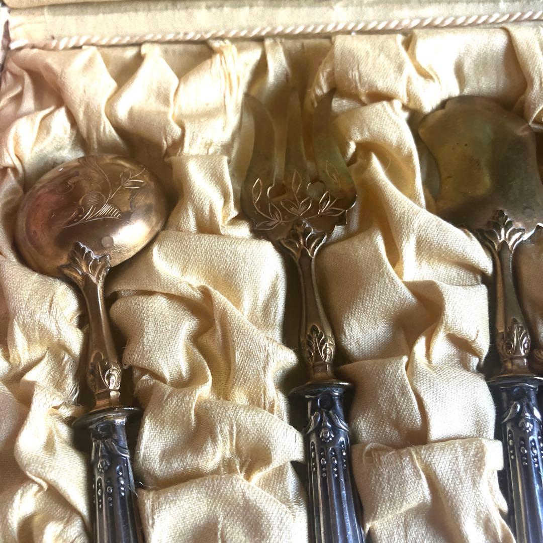 フランスアンティークサービングセット 箱入り ミネルヴァ　純銀シルバープレート