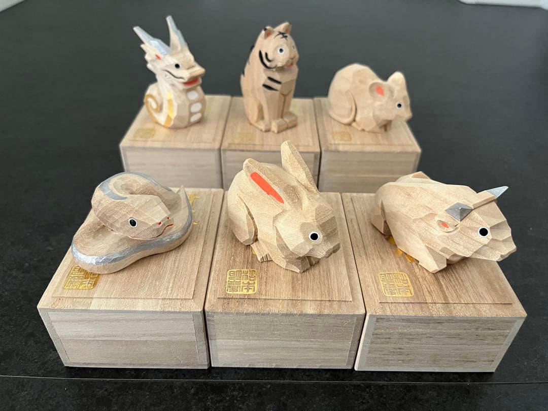 松本明慶 松本工房 干支 6種 木彫り 置物