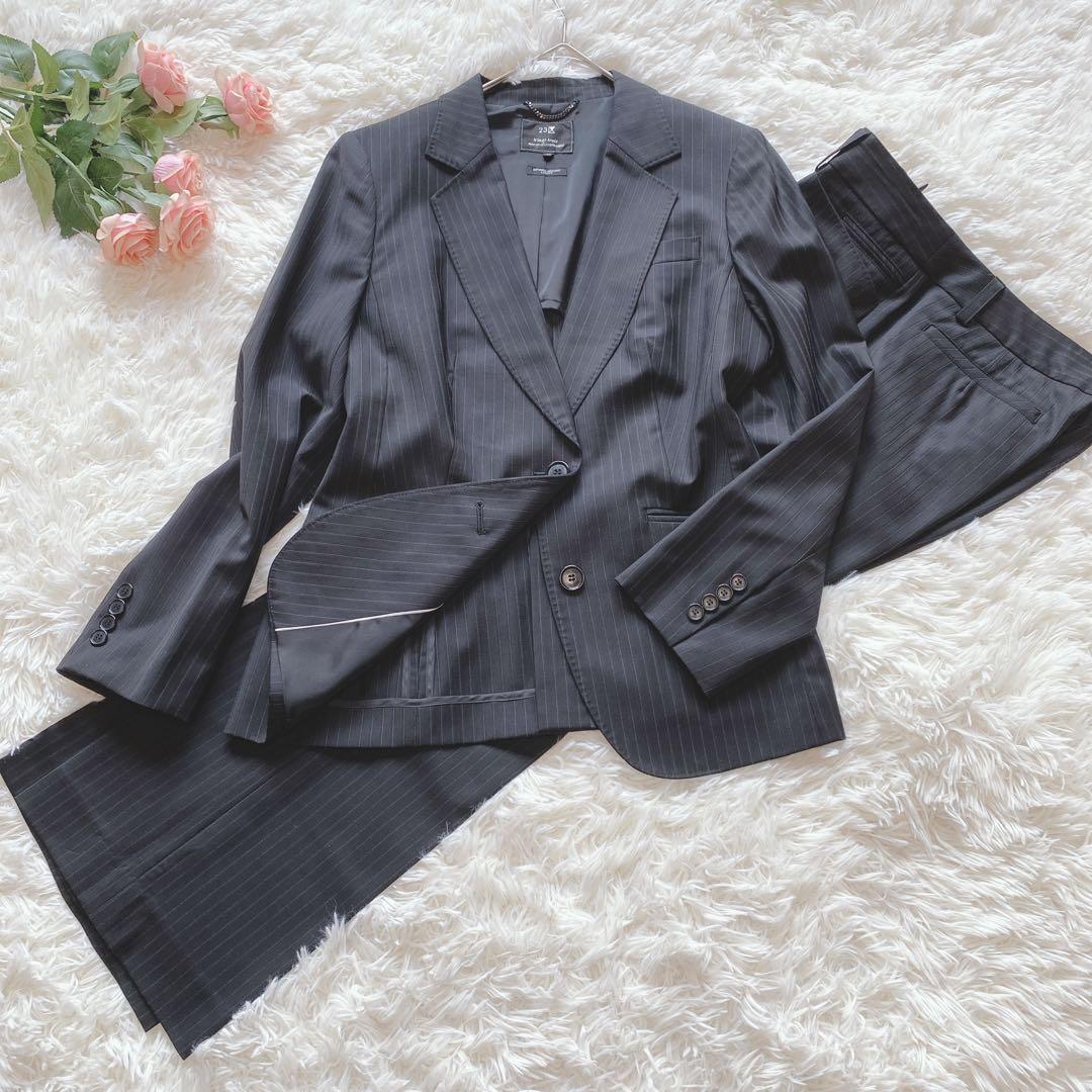 【44/46】23区（ニジュウサンク）パンツスーツ　大きいサイズ　ストライプ