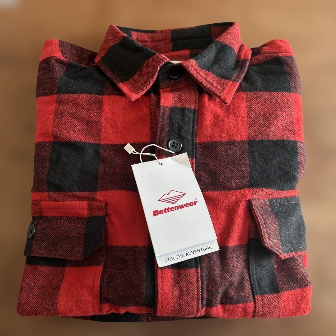 Battenwear レッド・ブラックチェック プルオーバーネルシャツ