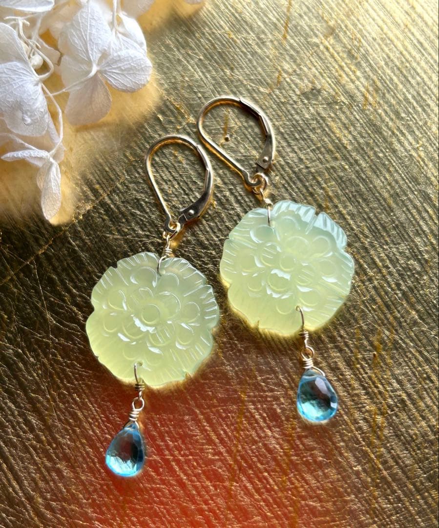 高品質スコロライトコンケーブカット＆宝石質アメジストのピアスチャーム他14kgf