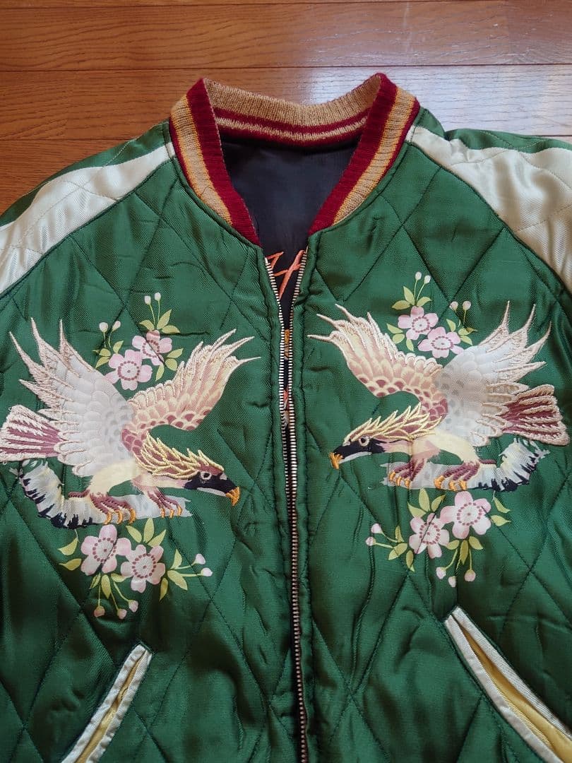 美品　テーラー東洋　スカジャン　虎　鷹　富士山　中綿入り　M　金✕黒　緑✕白