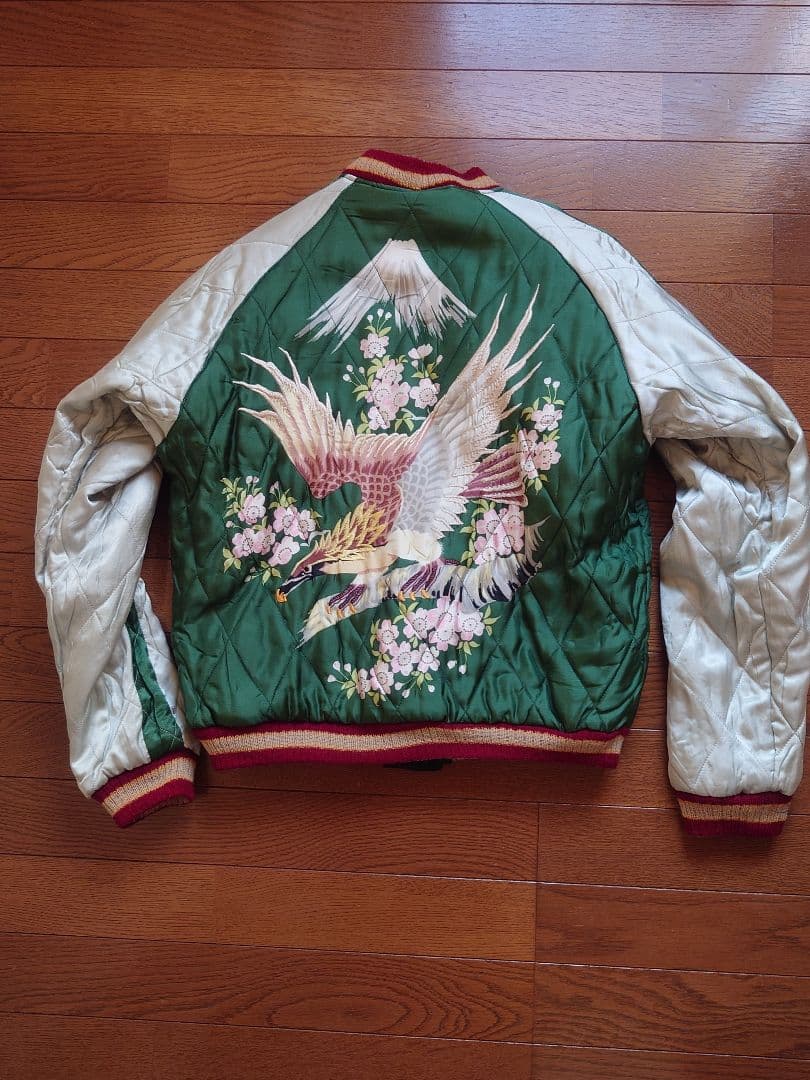 美品　テーラー東洋　スカジャン　虎　鷹　富士山　中綿入り　M　金✕黒　緑✕白