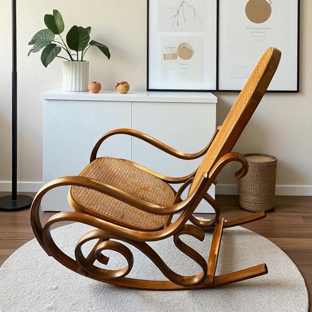 ビンテージ/ラタン/籐家具/1脚/ロッキングチェア/アームチェア/チェア/椅子