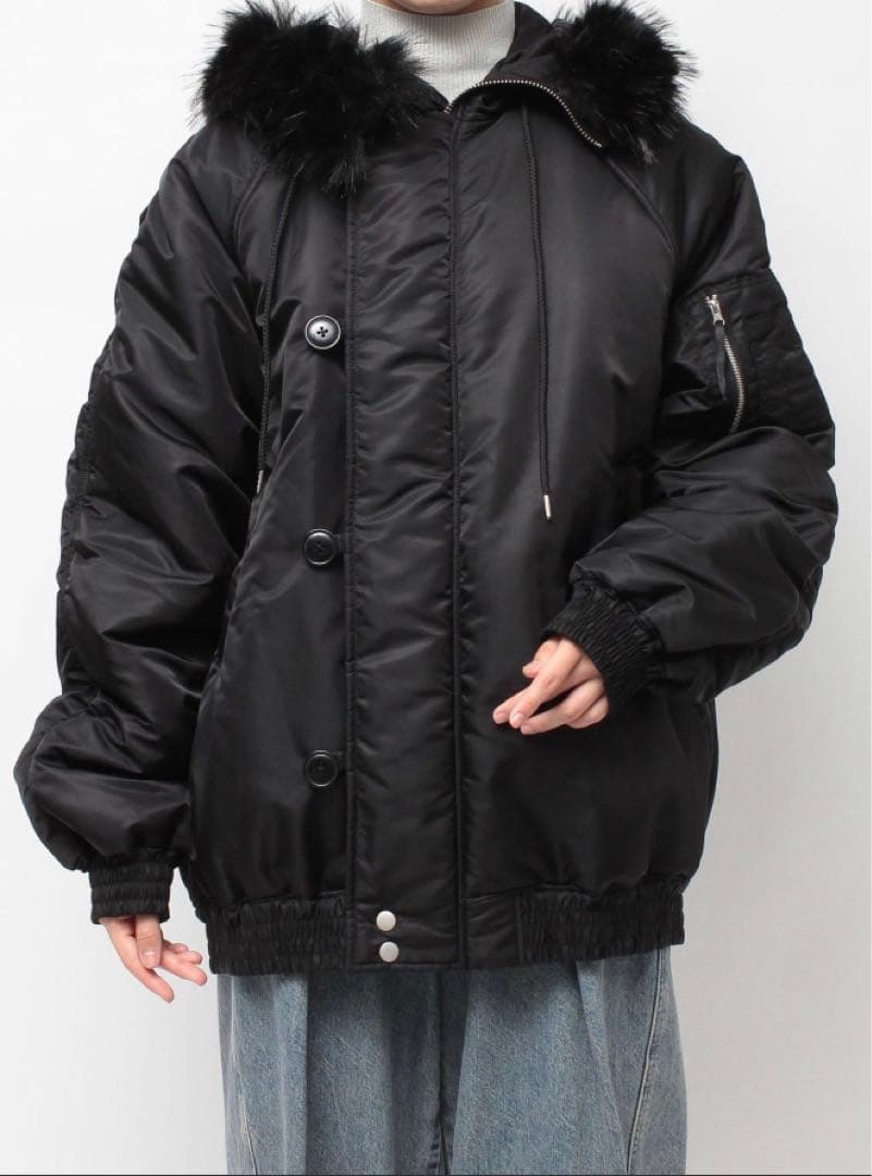 完売 jouetie ルーズ N-2B ブルゾン ファーフード付き M ナイロン