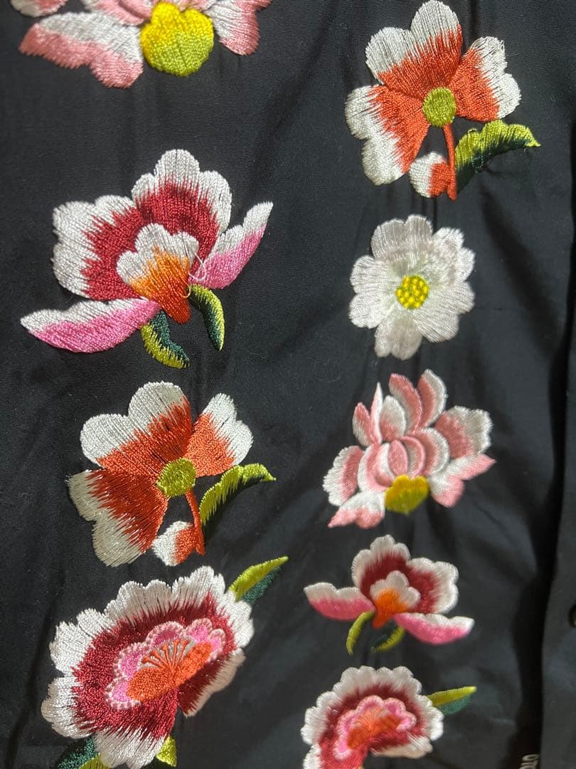 ヨウジヤマモト 花柄刺繍 オープンカラー長袖シャツ