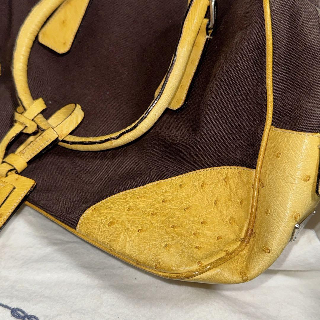 8日削除 PRADA オーストリッチ ボストンバッグ ハンドバッグ ロック キー