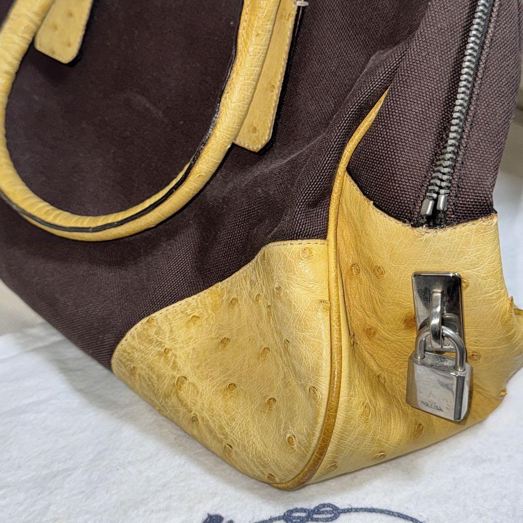 8日削除 PRADA オーストリッチ ボストンバッグ ハンドバッグ ロック キー