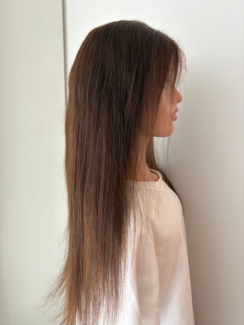 【うた】人毛100%フルウィッグ｜モカブラウン｜耳かけ・自然なもみあげ