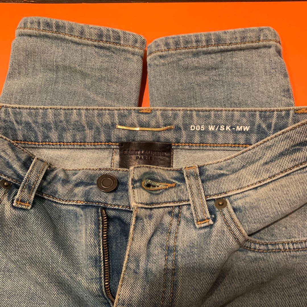 【美品】yslライトブルースキニーデニム25インチクラッシュダメージサンローラン