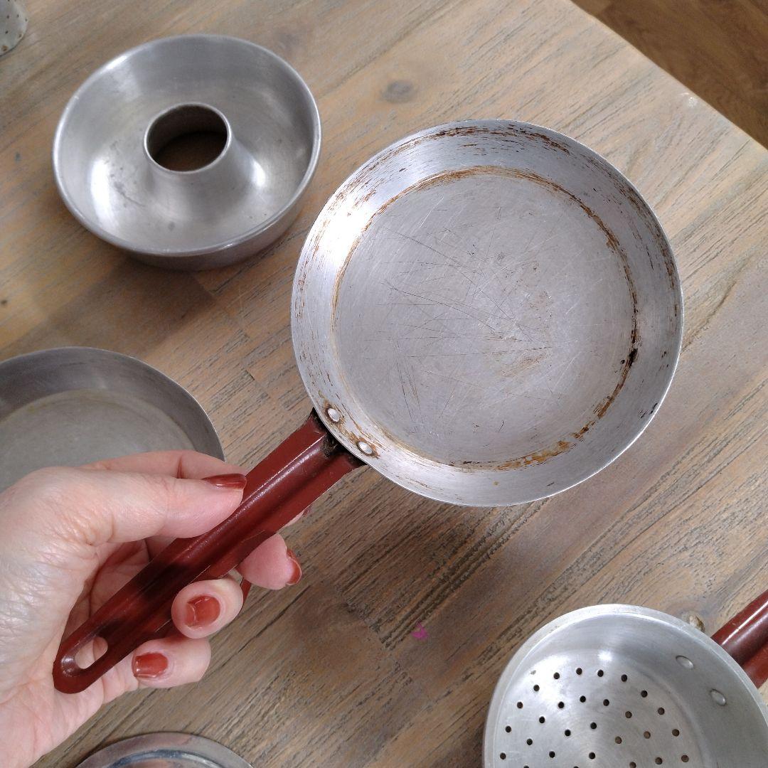 フランスアンティーク/ディネットアルミおままごとセット・ヤカン・鍋他多数