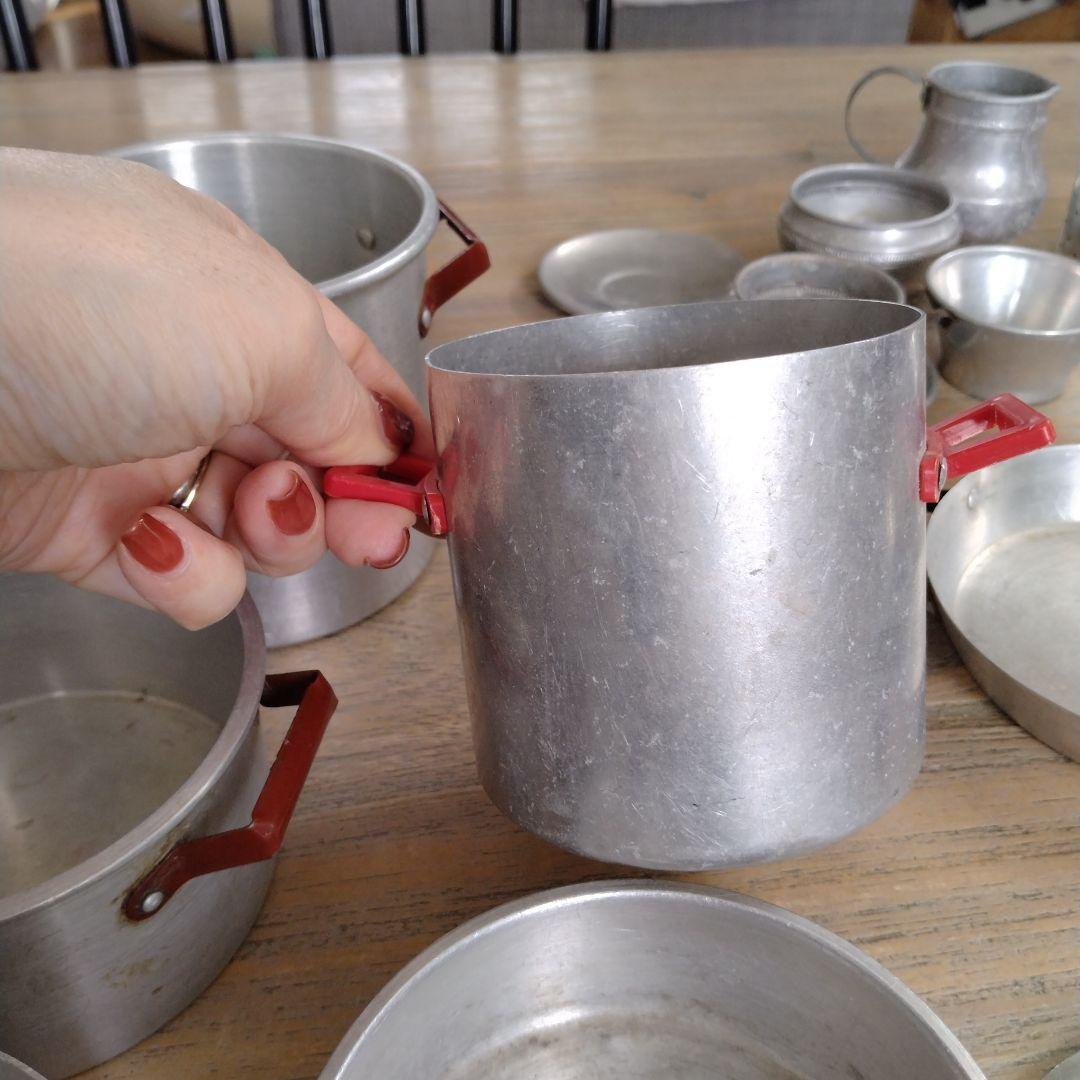 フランスアンティーク/ディネットアルミおままごとセット・ヤカン・鍋他多数