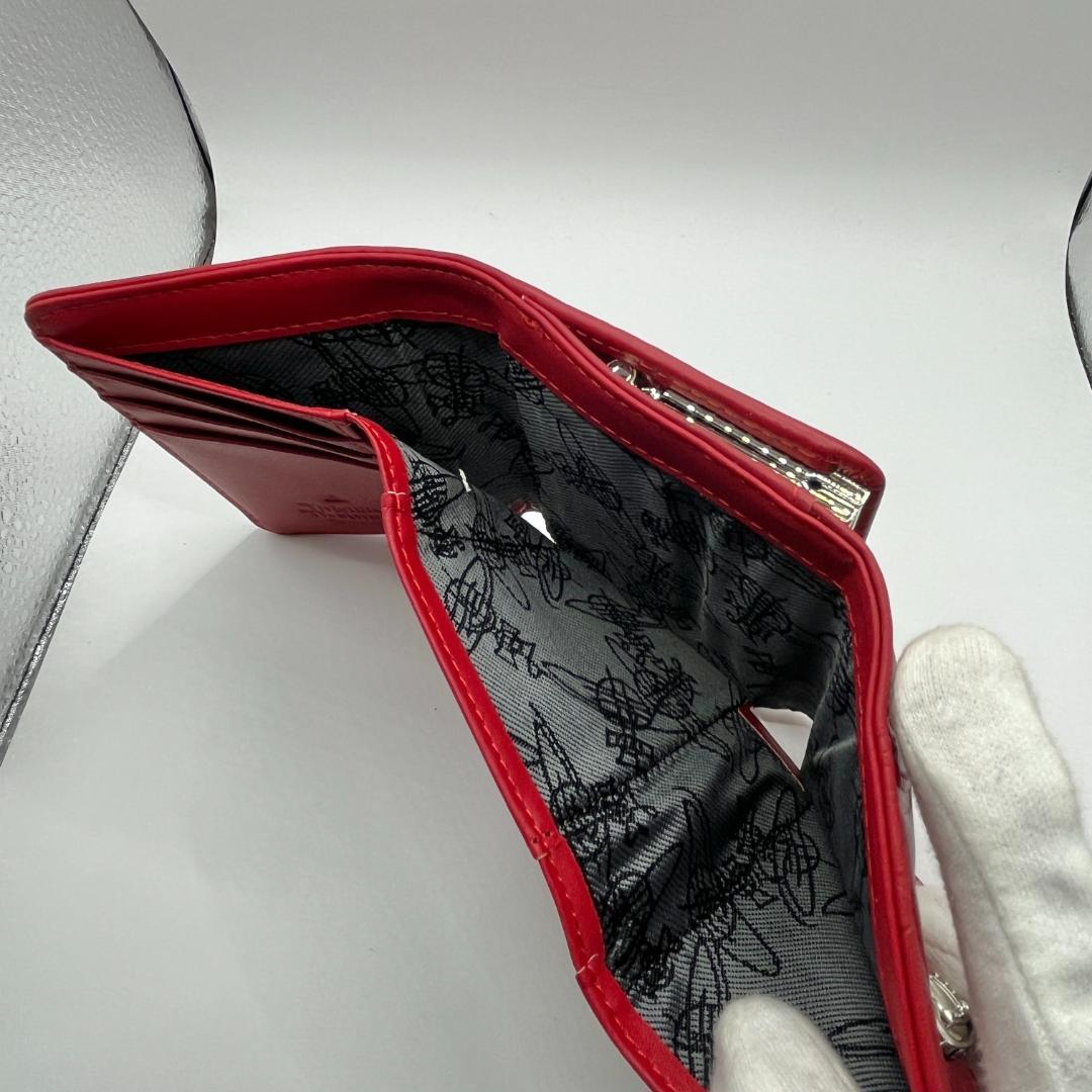 Vivienne Westwood 折財布 レッド 赤 銀 型押し がま口定番