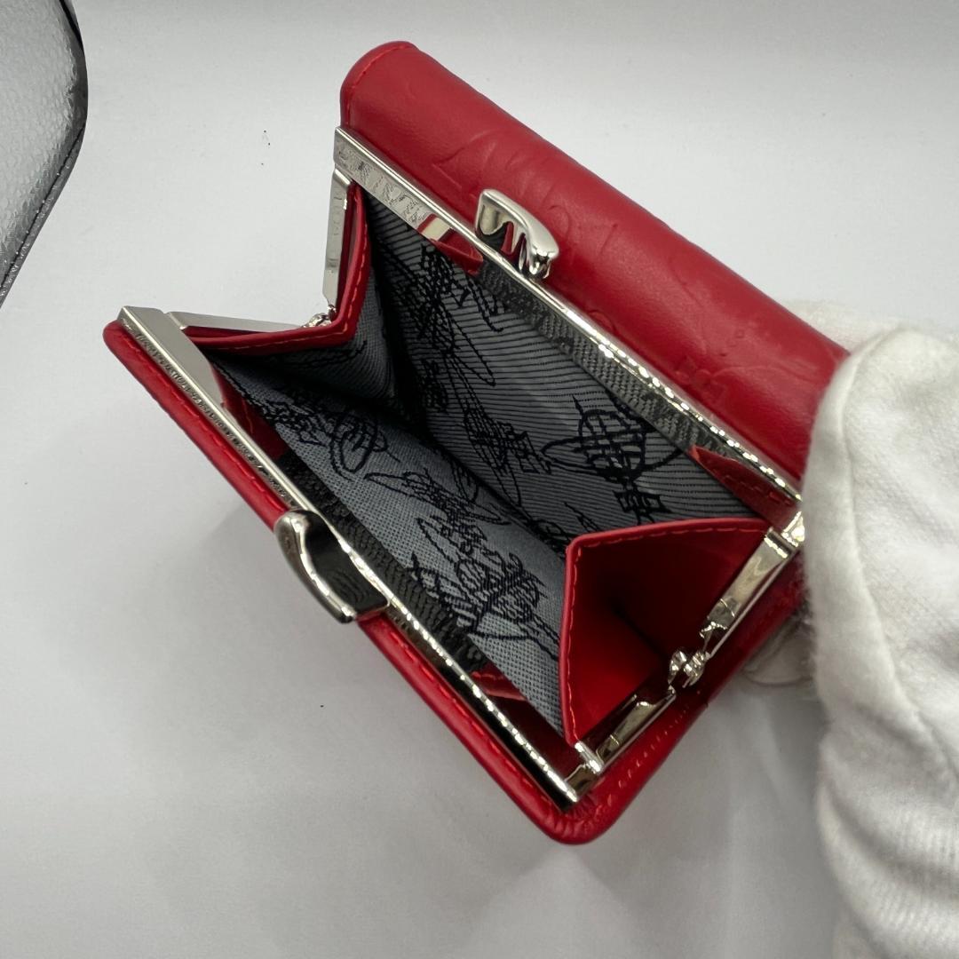 Vivienne Westwood 折財布 レッド 赤 銀 型押し がま口定番