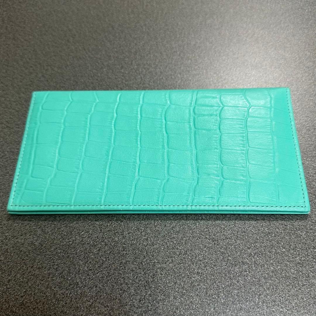 年内値下げ 美品 皇居 財布 長財布 クロコ型押し ターコイズ 水色 グリーン