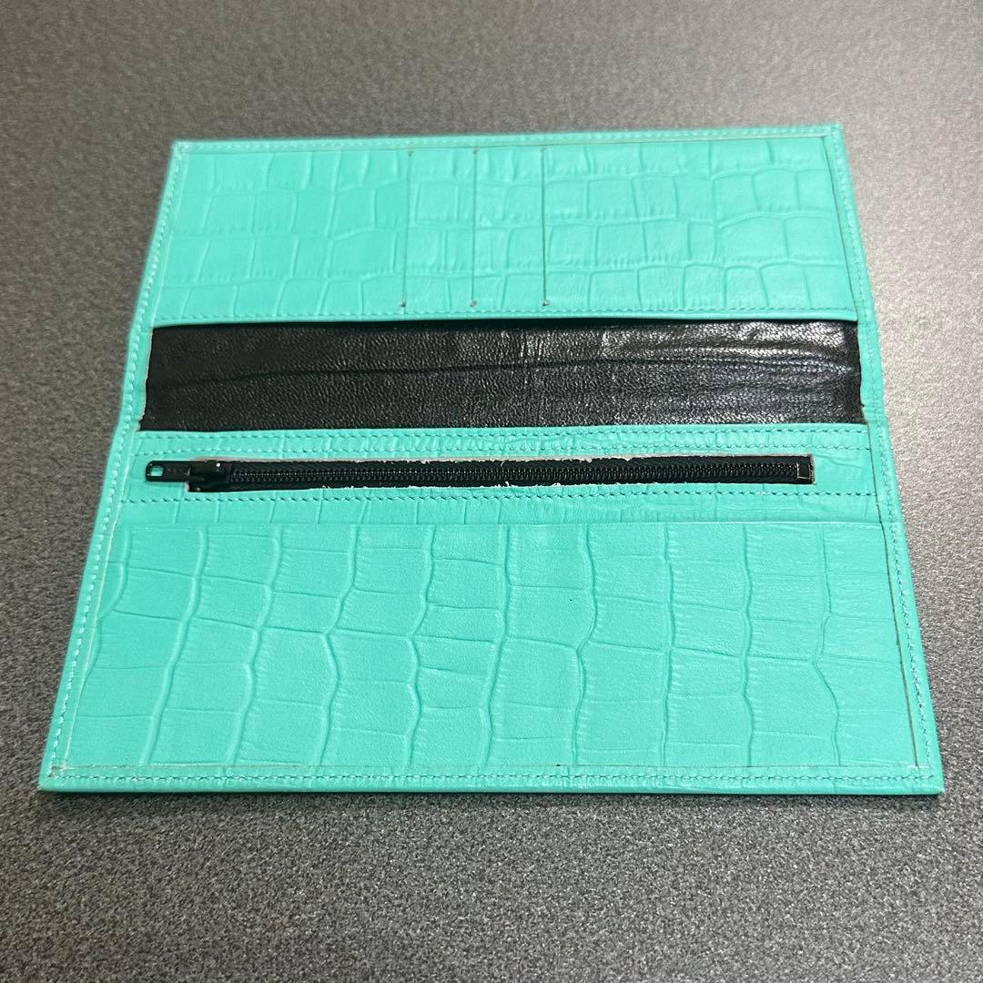 年内値下げ 美品 皇居 財布 長財布 クロコ型押し ターコイズ 水色 グリーン