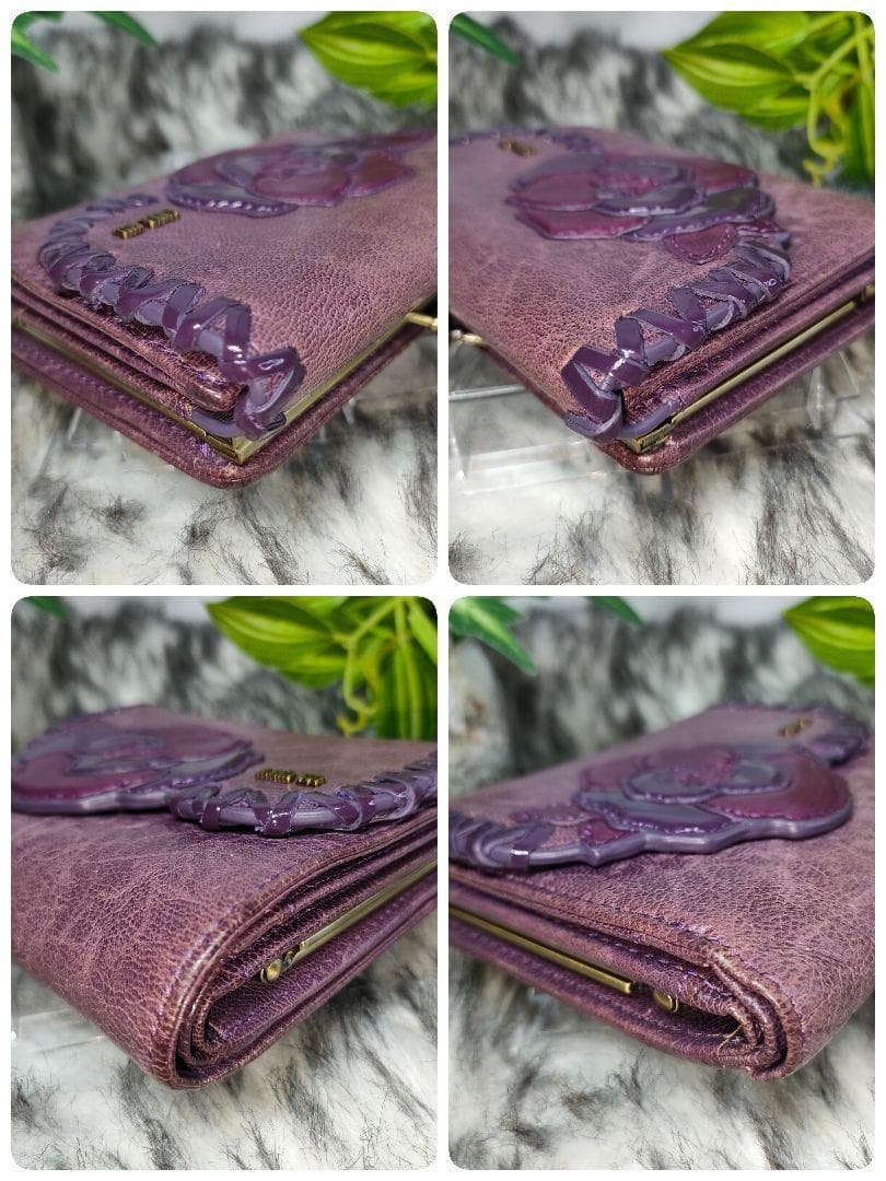 アナスイ 三つ折り財布 がま口 バタフイ ANNA SUI 財布 パープル