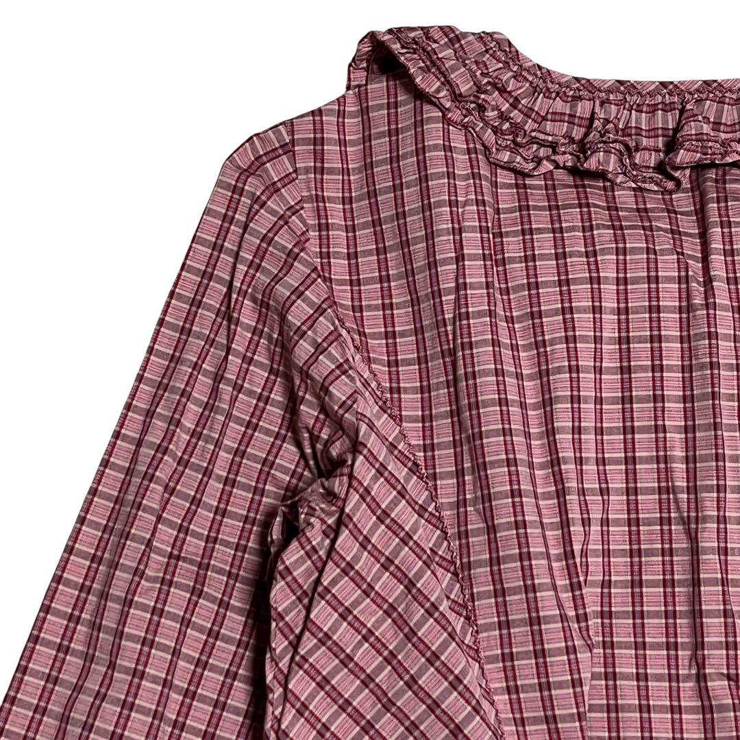 PINK HOUSE チェックフリルチュニックブラウス チェック レッド 段々