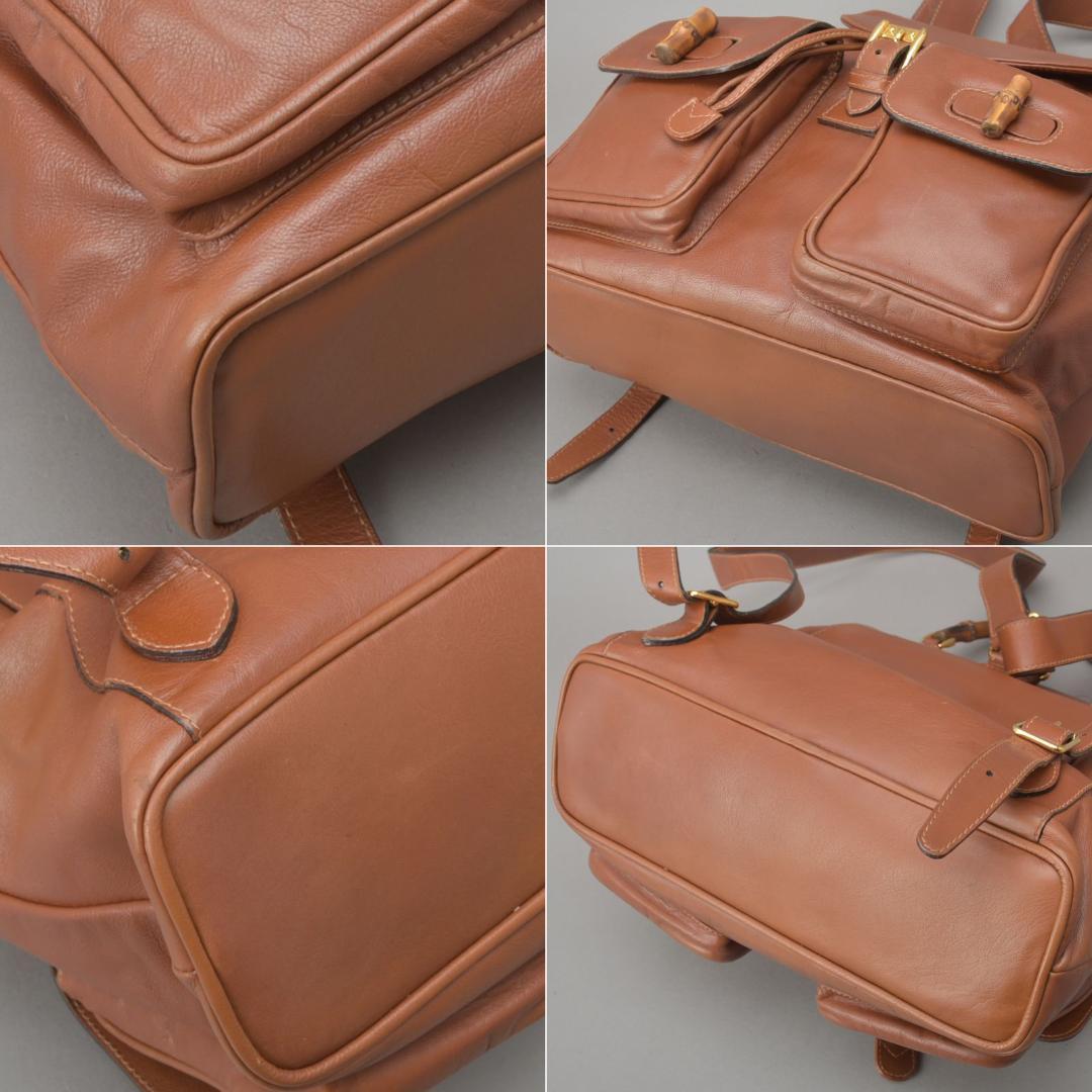 美品◇GUCCI グッチ バンブー リュックサック 本革 レザー ブラウン 鞄