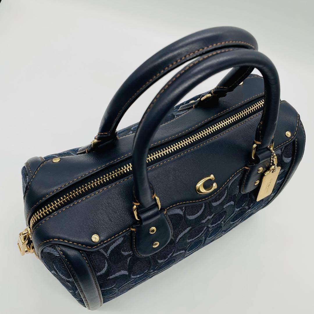 コーチ　ミニボストンバッグ　F39920 2WAY デニム　ネイビー　良品