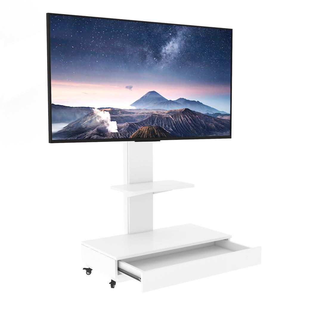 【ホワイト】引き出し付き 可動式TVスタンド 32-75インチ対応 高さ調整可