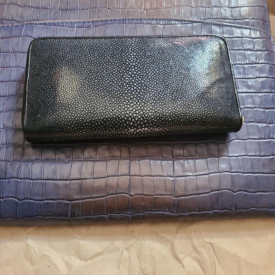 エイ革 ビッグウォレット 黒 ガルーシャ スティングレイ