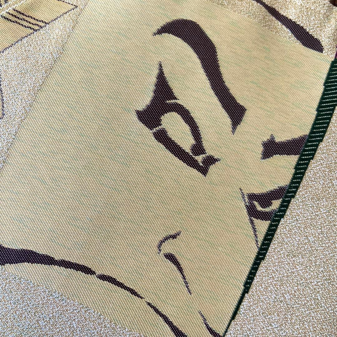 男前な歌舞伎柄の帯　リメイク　胡桃皮ハンドルバッグ　通しマチタイプ