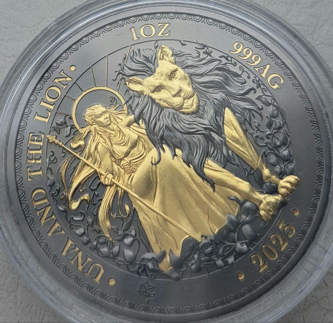たま 限定500枚ゴールドブラックエンパイア「ウナとライオン」プルーフ銀貨