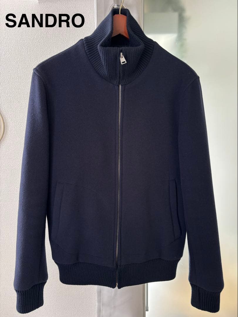 ＜美品＞SANDRO ウールジップジャケット ネイビー M