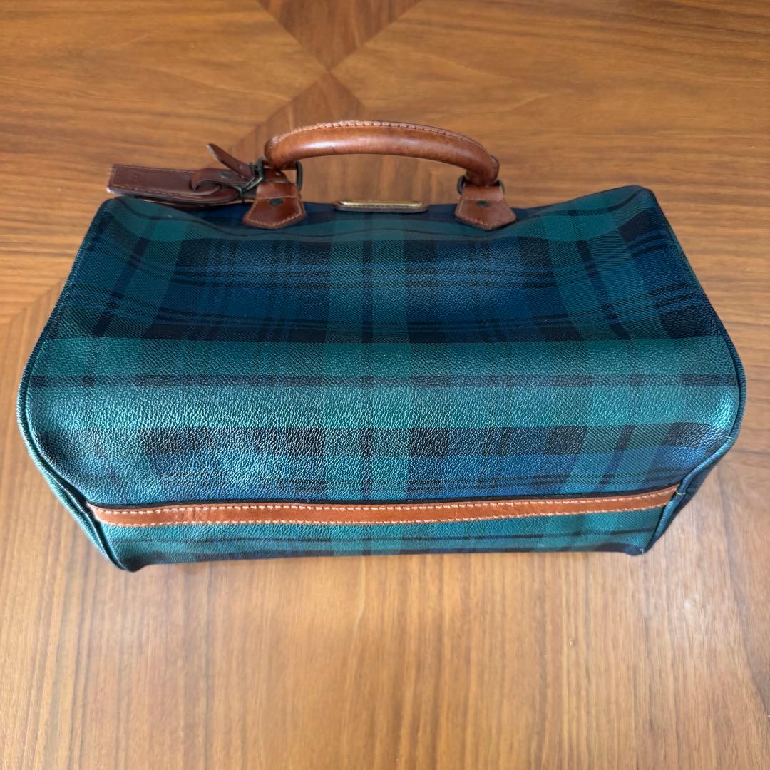 ポロラルフローレン PVCレザータグ付き ミニボストンバッグ チェック グリーン