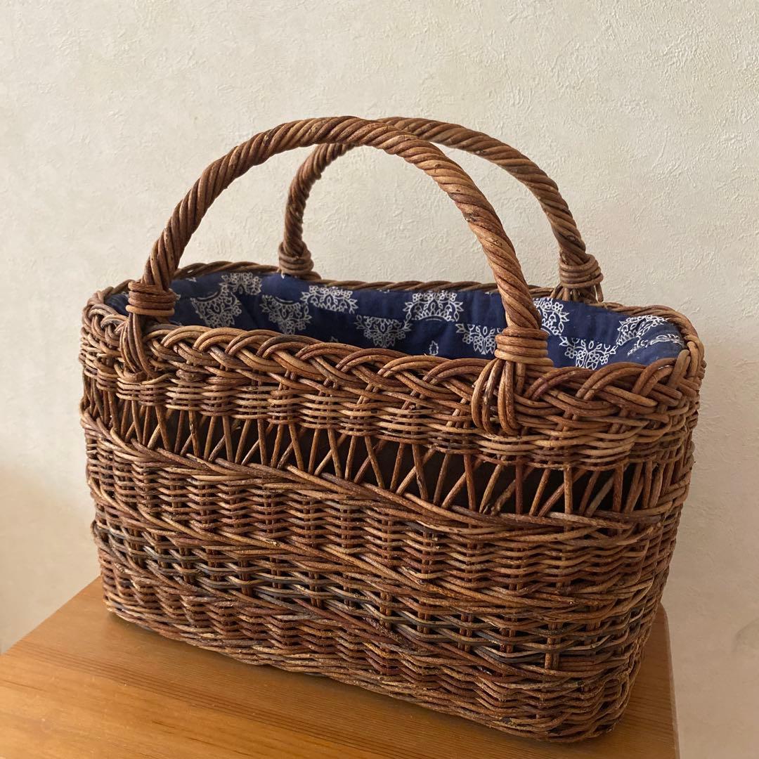 あけびかごバッグ ネイビーペイズリー