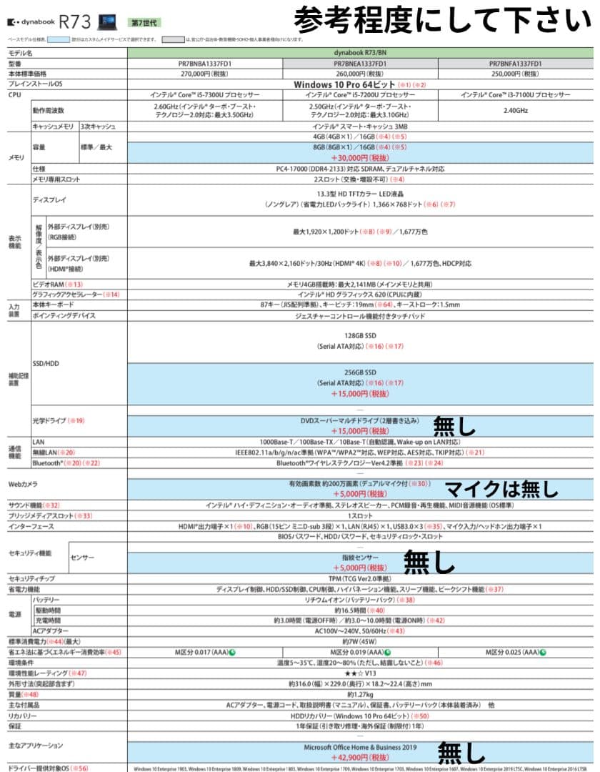 TOSHIBA Dynabook i5 7世代 256GB 8GBノートパソコン