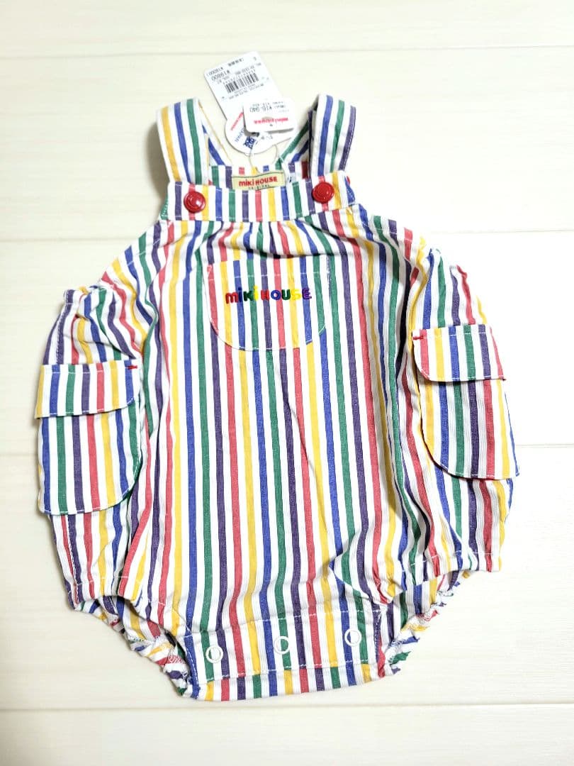 ミキハウス ストライプ　ロンパース　ダルマ Sサイズ　70～80