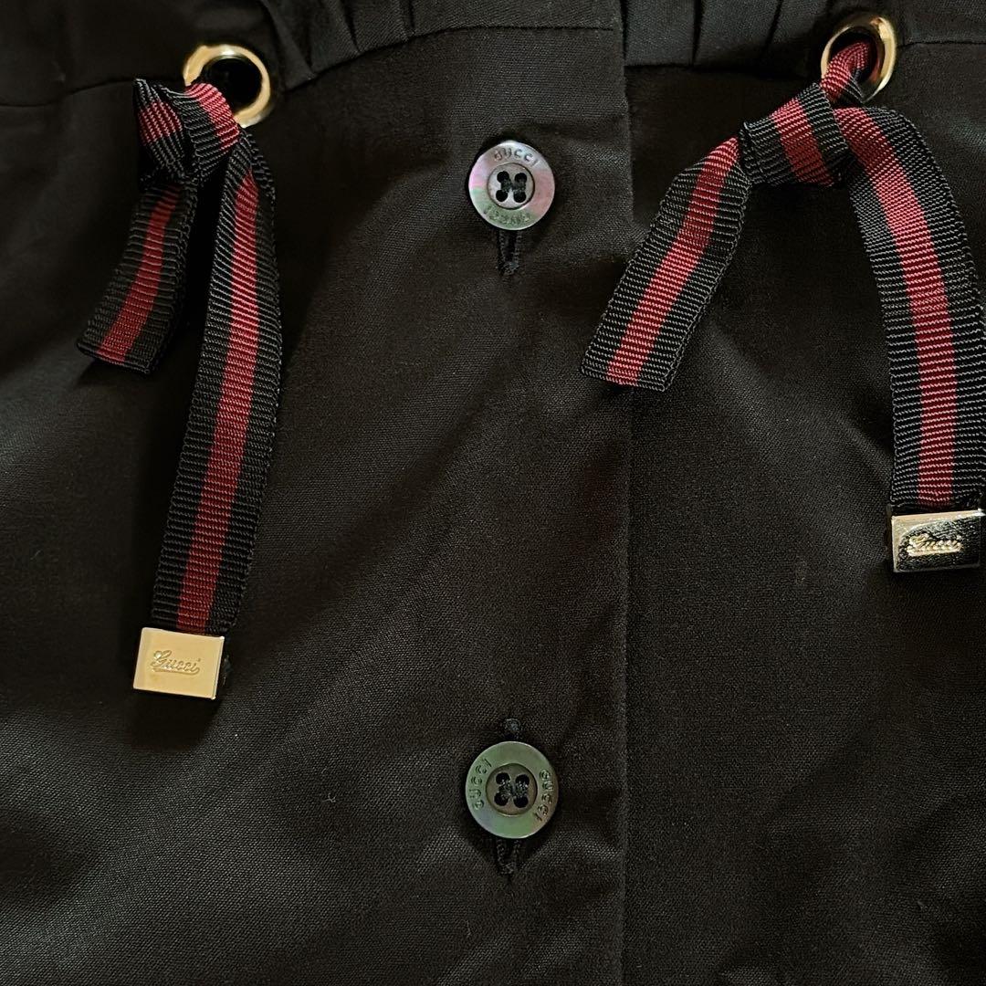 美品✨希少【グッチ】シェリーラインリボン付き長袖シャツ ロゴ刻印ボタン 黒 40