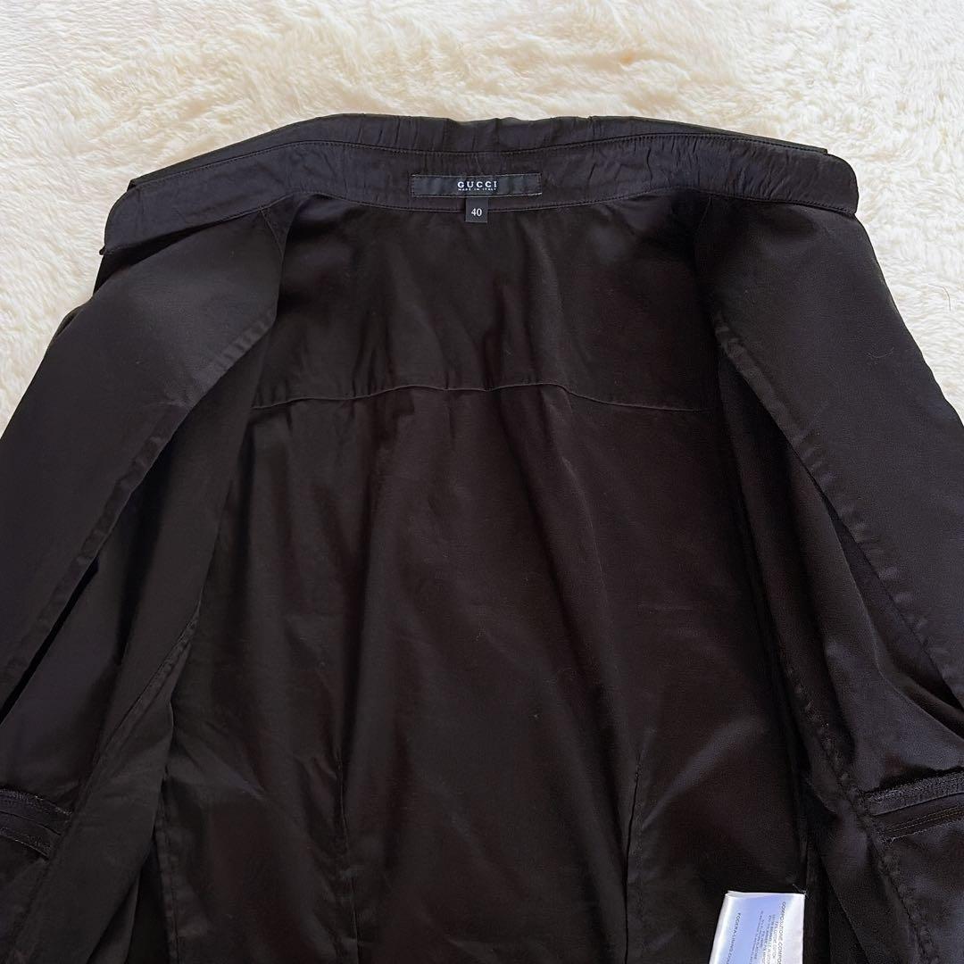 美品✨希少【グッチ】シェリーラインリボン付き長袖シャツ ロゴ刻印ボタン 黒 40