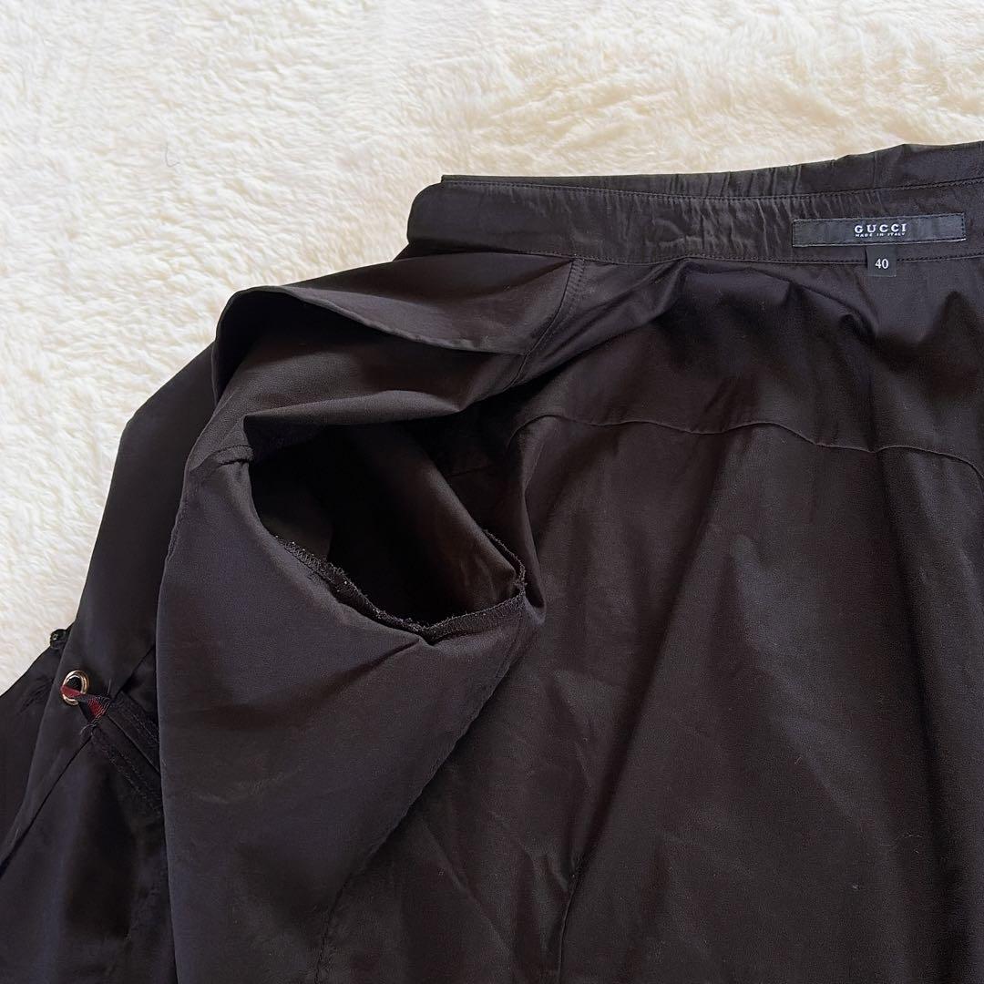 美品✨希少【グッチ】シェリーラインリボン付き長袖シャツ ロゴ刻印ボタン 黒 40