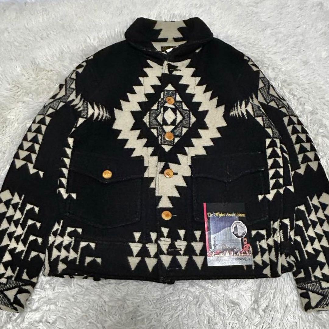 新品未使用タグ付き　JERADO インディアン柄　ウールジャケット　L 白黒