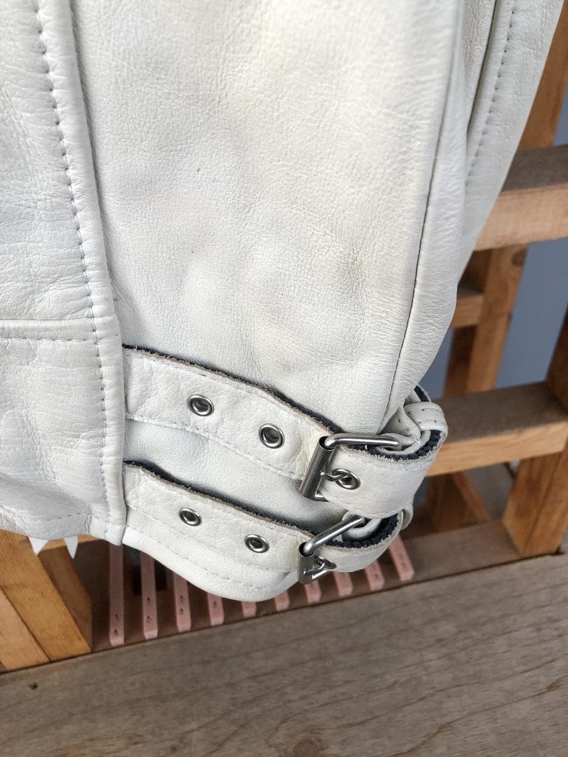 [訳あり] 新品 Schott ダブルライダースレザージャケット アイボリー/L