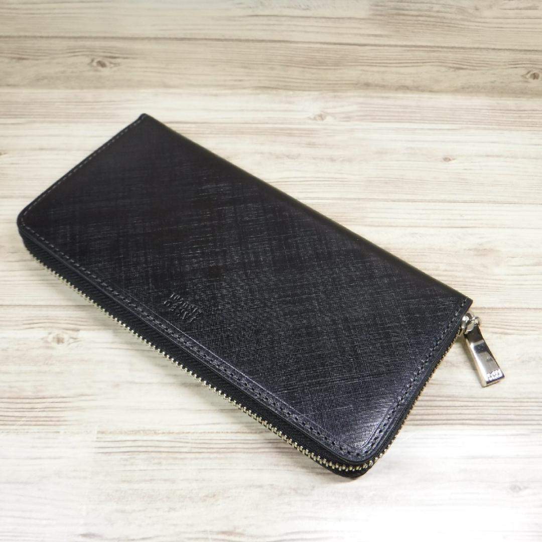 タケオキクチ 定価22000円 黒ラウンドファスナー長財布 イタリアンレザー牛革