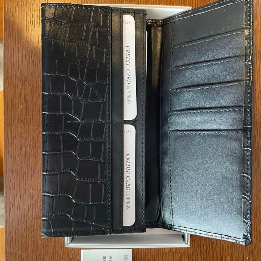 菊御紋　クロコダイル風牛革　黒　長財布