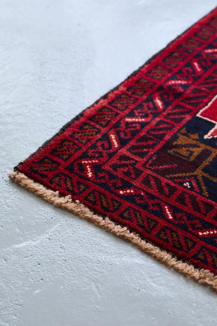 ヴィンテージラグ　トライバルラグ　バルーチ族　ウール（135×87cm）濃茶・赤