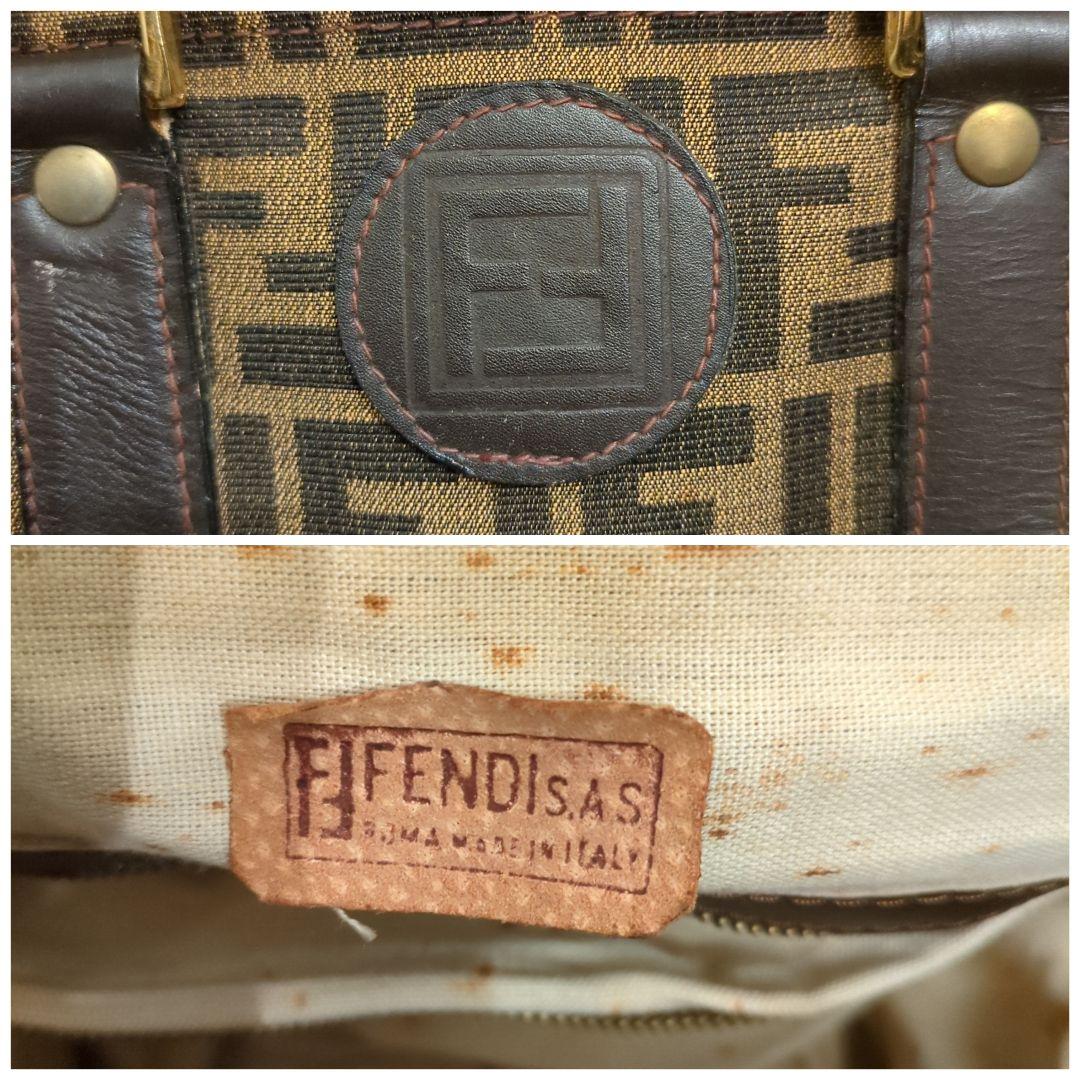 FENDI フェンディ ボストンバッグ ズッカ柄 大容量 キャンバス レザー