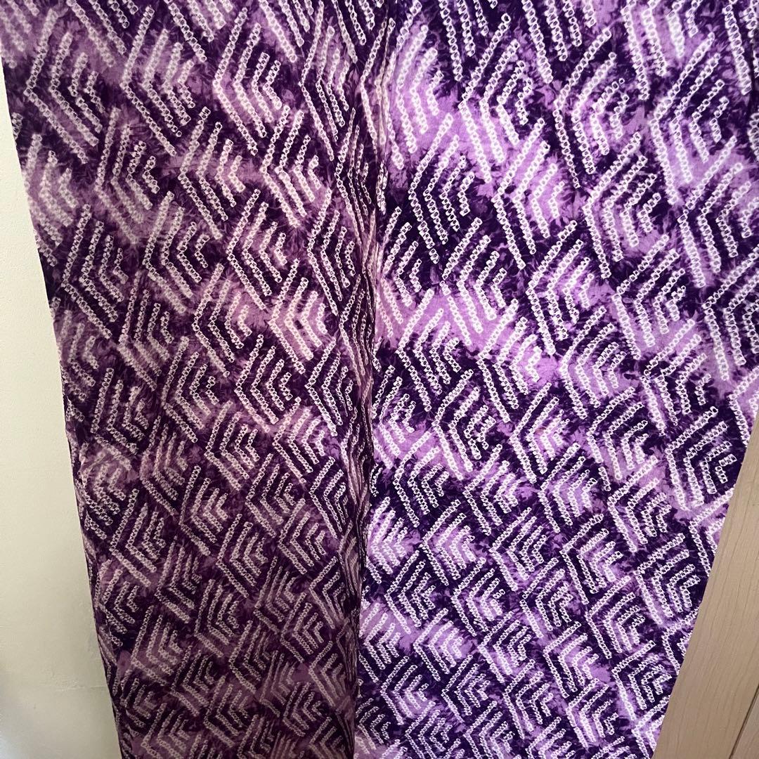 浴衣　有松鳴海絞り　パープル　紫　パステルカラー　総絞り　絞り浴衣