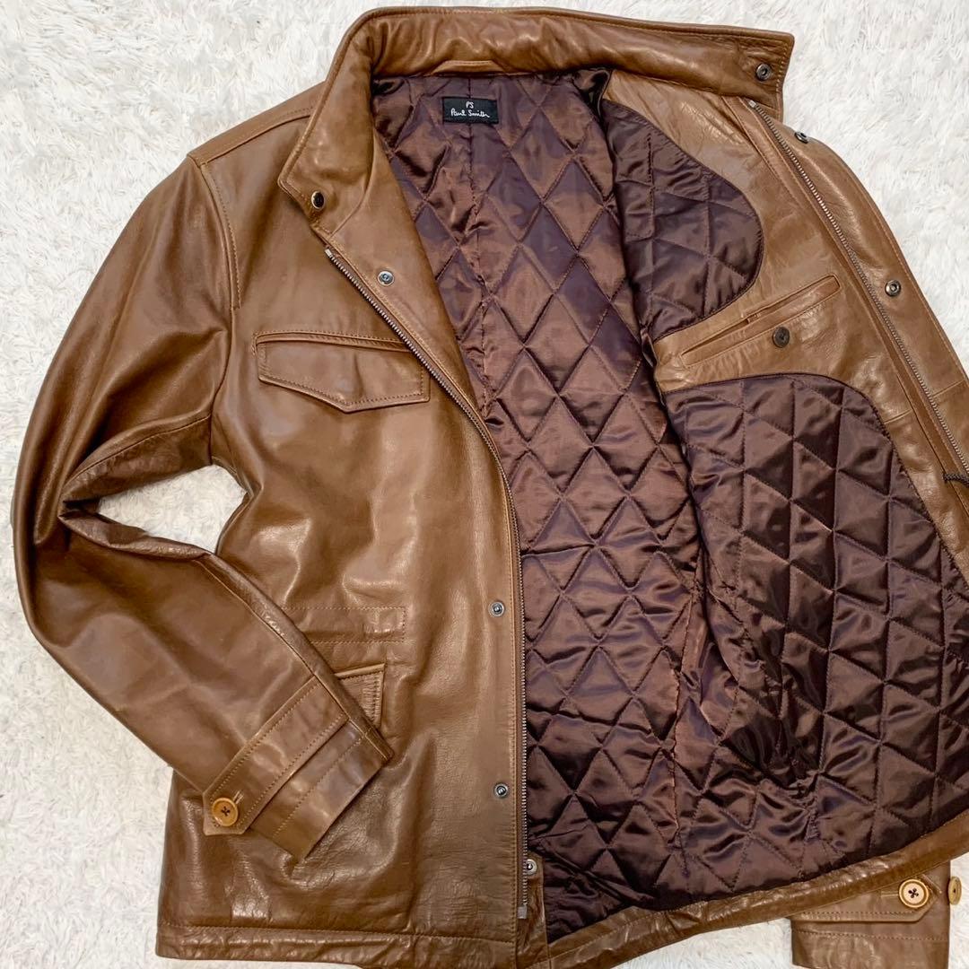 牛革カウレザー /ポールスミス キルティング レザージャケット キャメル