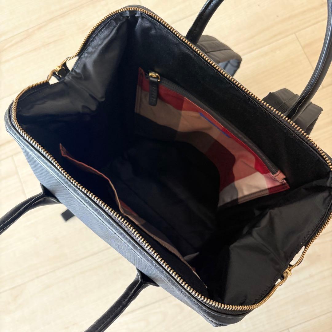 ブルーレーベル クレストブリッジ リュック チェック A4収納 黒　ブラック