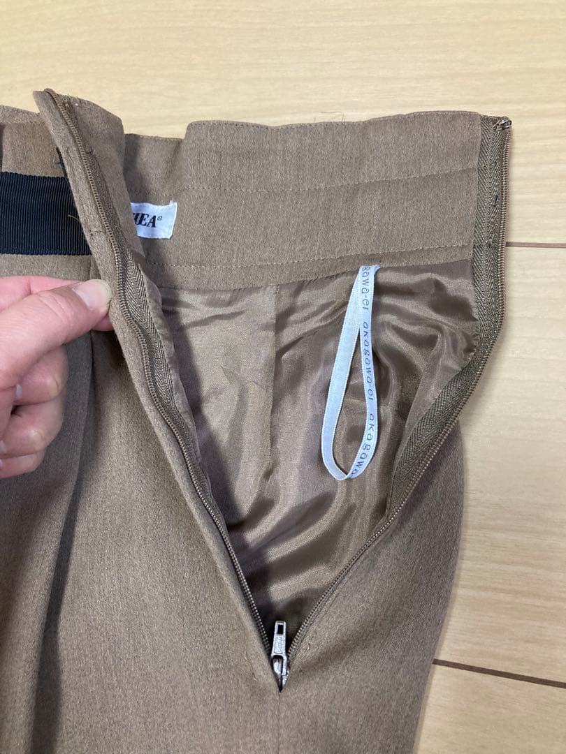 赤川英　パンツスーツ　ブラウン　リボンタイ　ウエストリボン　日本製