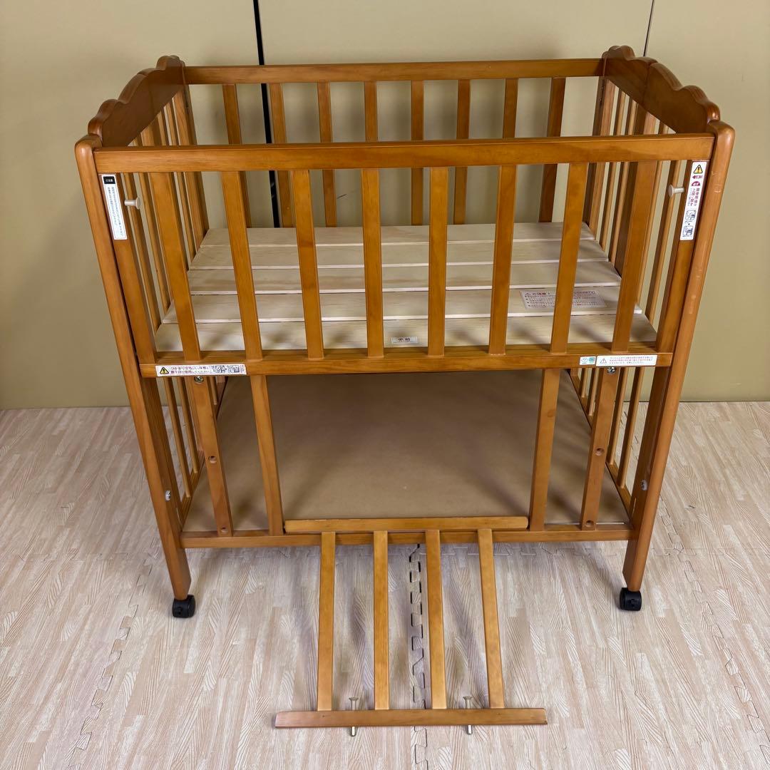 ☆除菌清掃済☆大和屋　パタン　折りたたみミニベビーベッド　すのこ　ライトブラウン