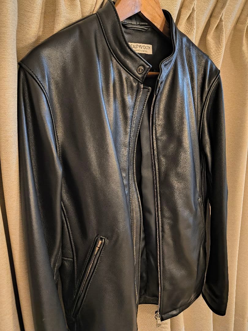 【美品】ブラック シングルライダースジャケット M シープレザー