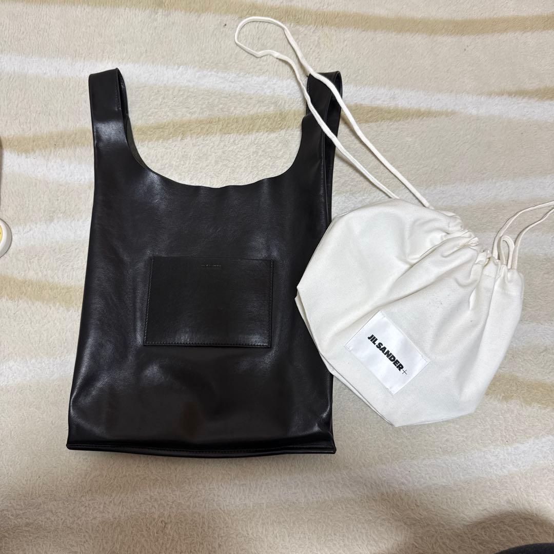 黒 レザートートバッグ 外ポケット付き